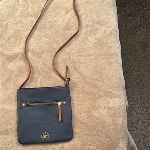 Navy Crossbody Bag with Tan Strap